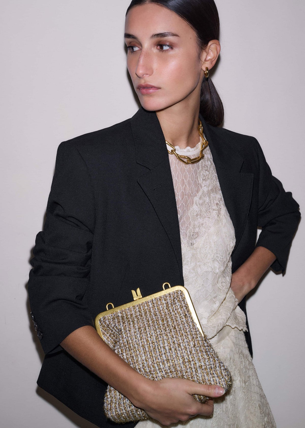 ME+EM Accessories Gold Tweed AM-PM Crossbody Bag