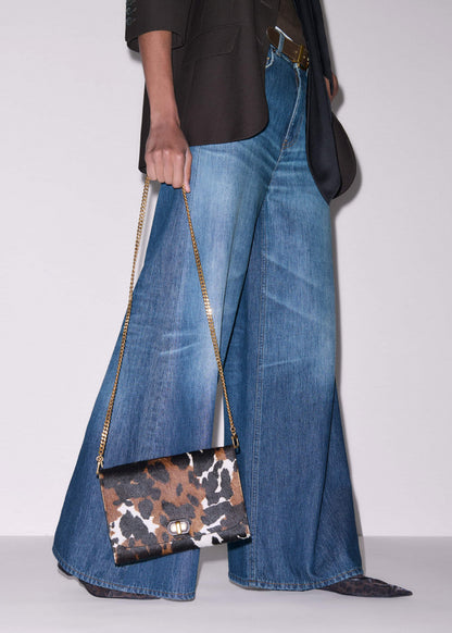 ME+EM Accessories Brown Leather Cow Print Envelope Clutch Bag