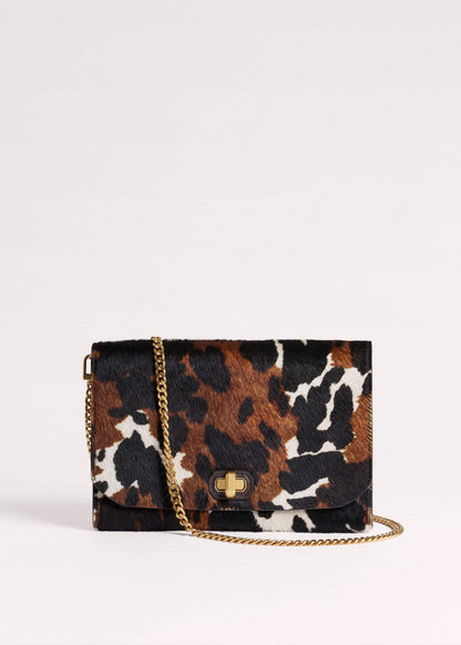 ME+EM Accessories Brown Leather Cow Print Envelope Clutch Bag