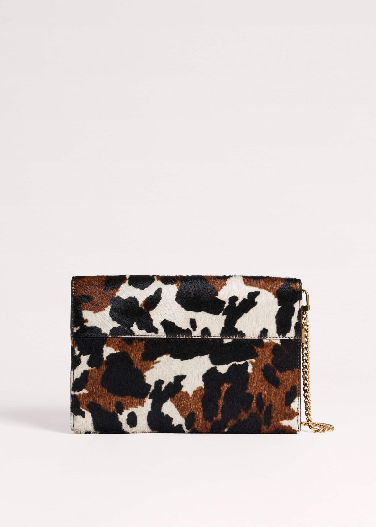 ME+EM Accessories Brown Leather Cow Print Envelope Clutch Bag