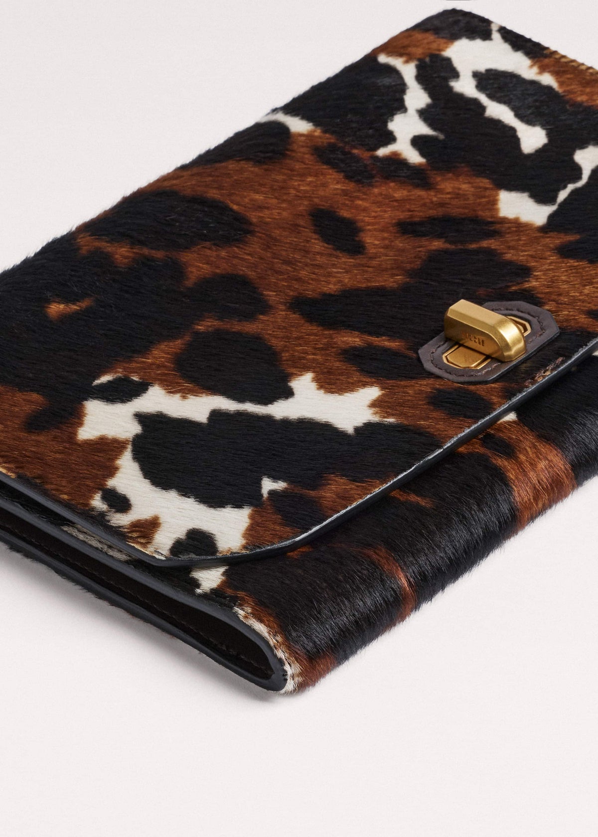 ME+EM Accessories Brown Leather Cow Print Envelope Clutch Bag