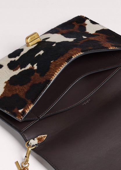 ME+EM Accessories Brown Leather Cow Print Envelope Clutch Bag
