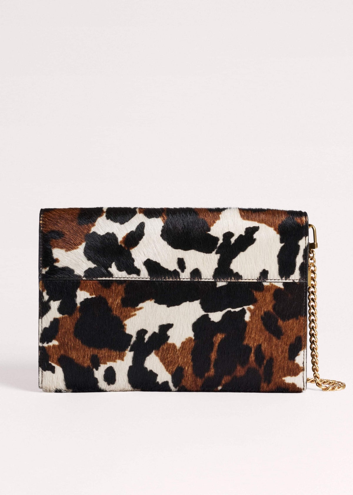 ME+EM Accessories Brown Leather Cow Print Envelope Clutch Bag