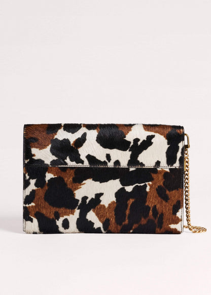 ME+EM Accessories Brown Leather Cow Print Envelope Clutch Bag