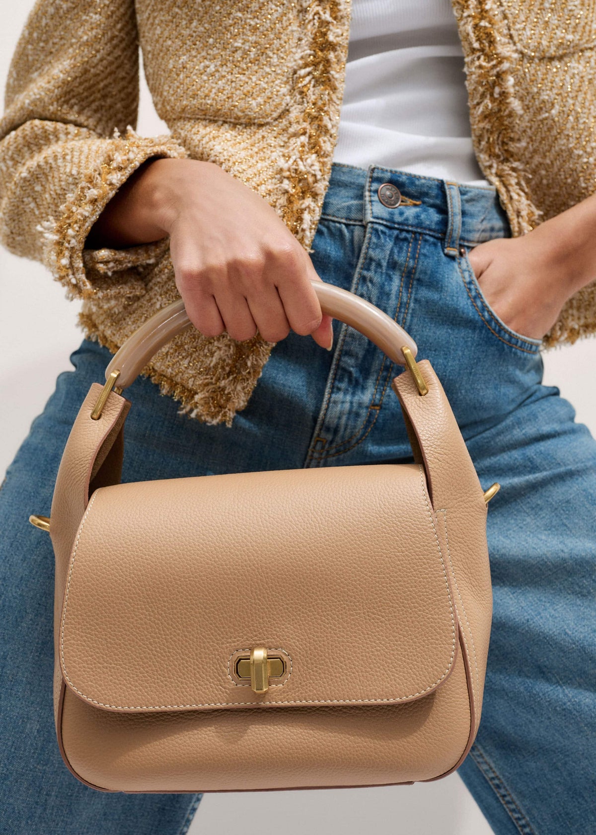 ME+EM Accessories Light Brown Resin Handle Crossbody Bag