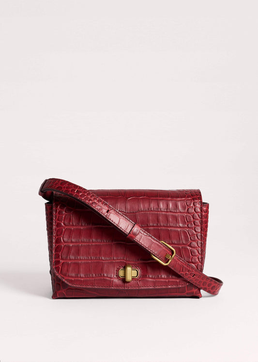 ME+EM Accessories Red Leather Croc Print Clutch 2-in-1 Bag
