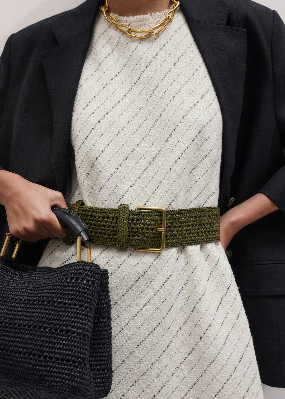 ME+EM Accessories Olive Green Raffia Wide Summer Belt