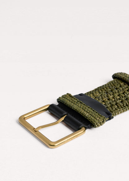 ME+EM Accessories Olive Green Raffia Wide Summer Belt