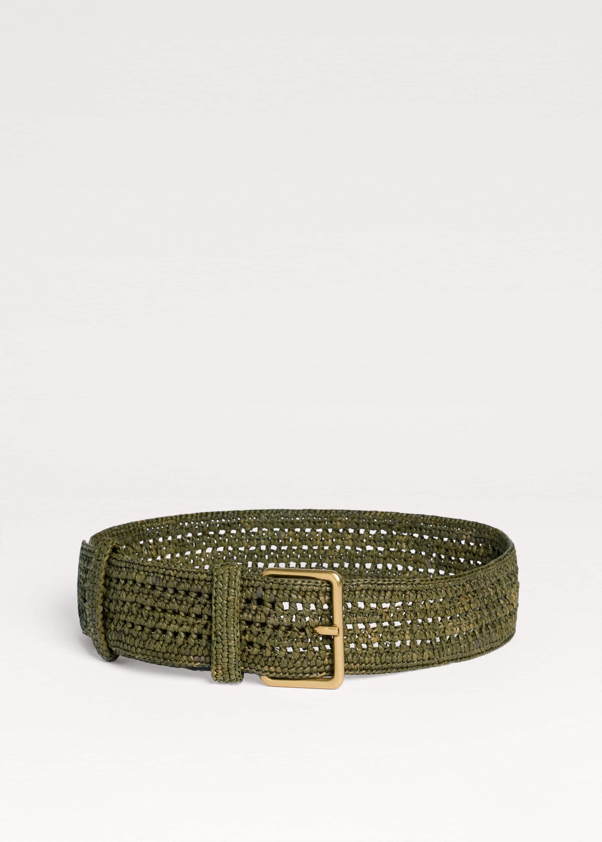ME+EM Accessories Olive Green Raffia Wide Summer Belt