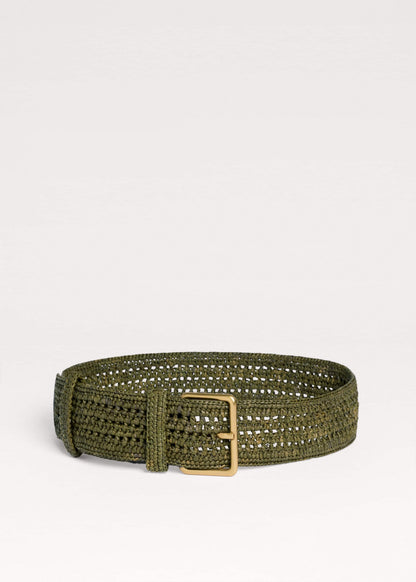 ME+EM Accessories Olive Green Raffia Wide Summer Belt