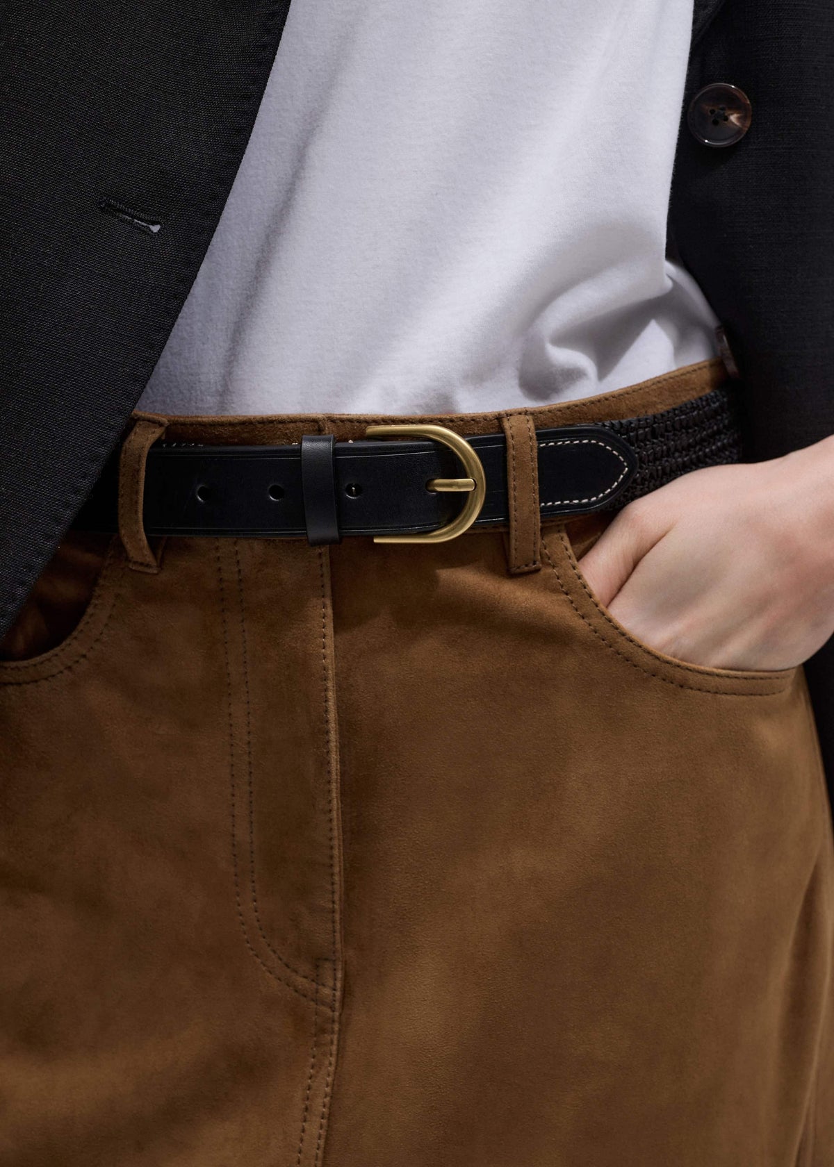 ME+EM Accessories Black Round Raffia Summer Belt