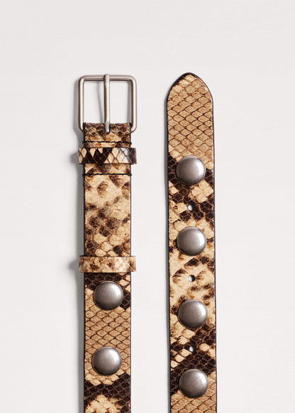 ME+EM Accessories Brown Snake Embossed Metal Stud Belt