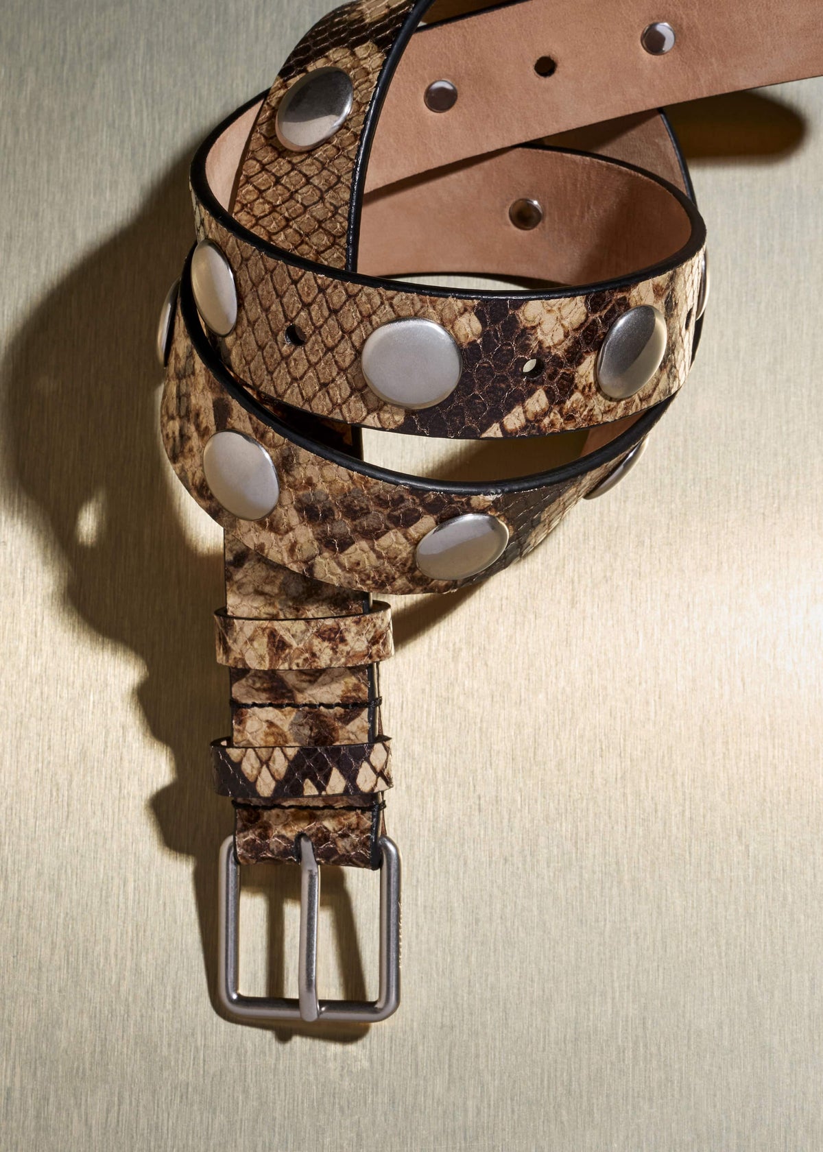 ME+EM Accessories Brown Snake Embossed Metal Stud Belt