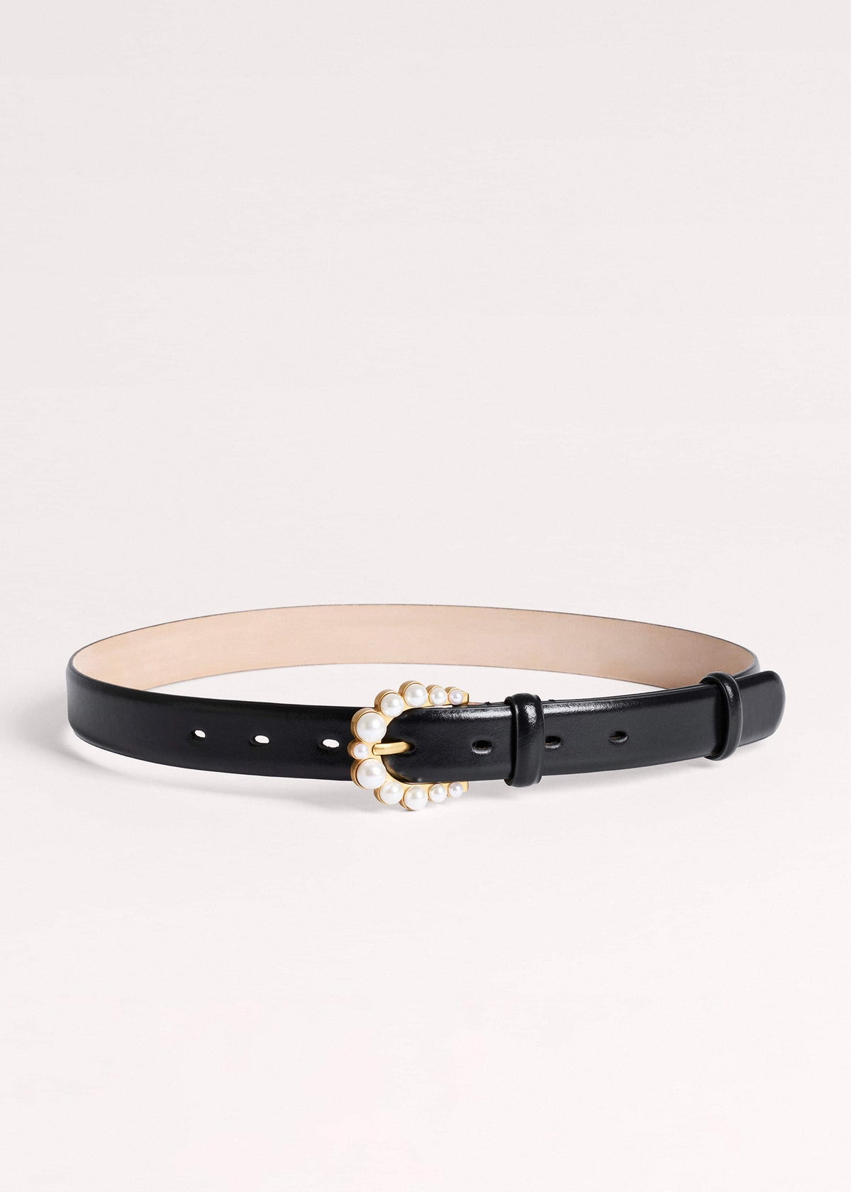ME+EM Accessories Black Faux Pearl Buckle Belt