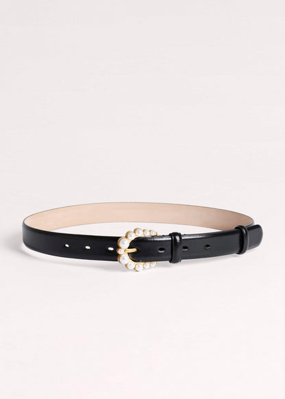 ME+EM Accessories Black Faux Pearl Buckle Belt