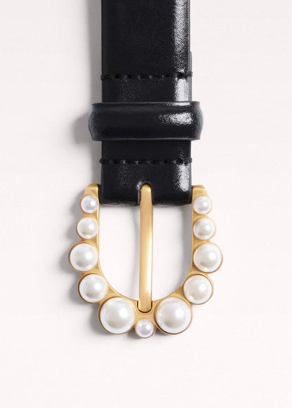 ME+EM Accessories Black Faux Pearl Buckle Belt