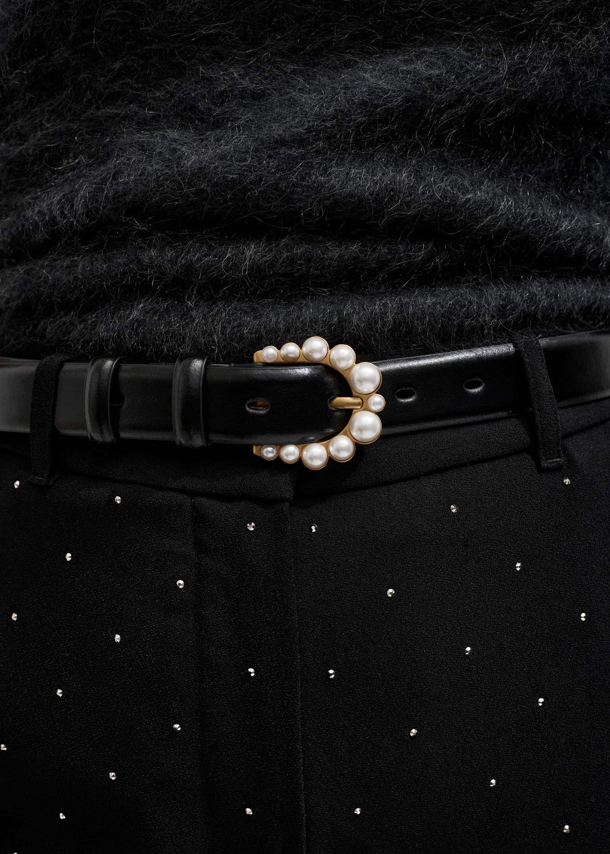 ME+EM Accessories Black Faux Pearl Buckle Belt