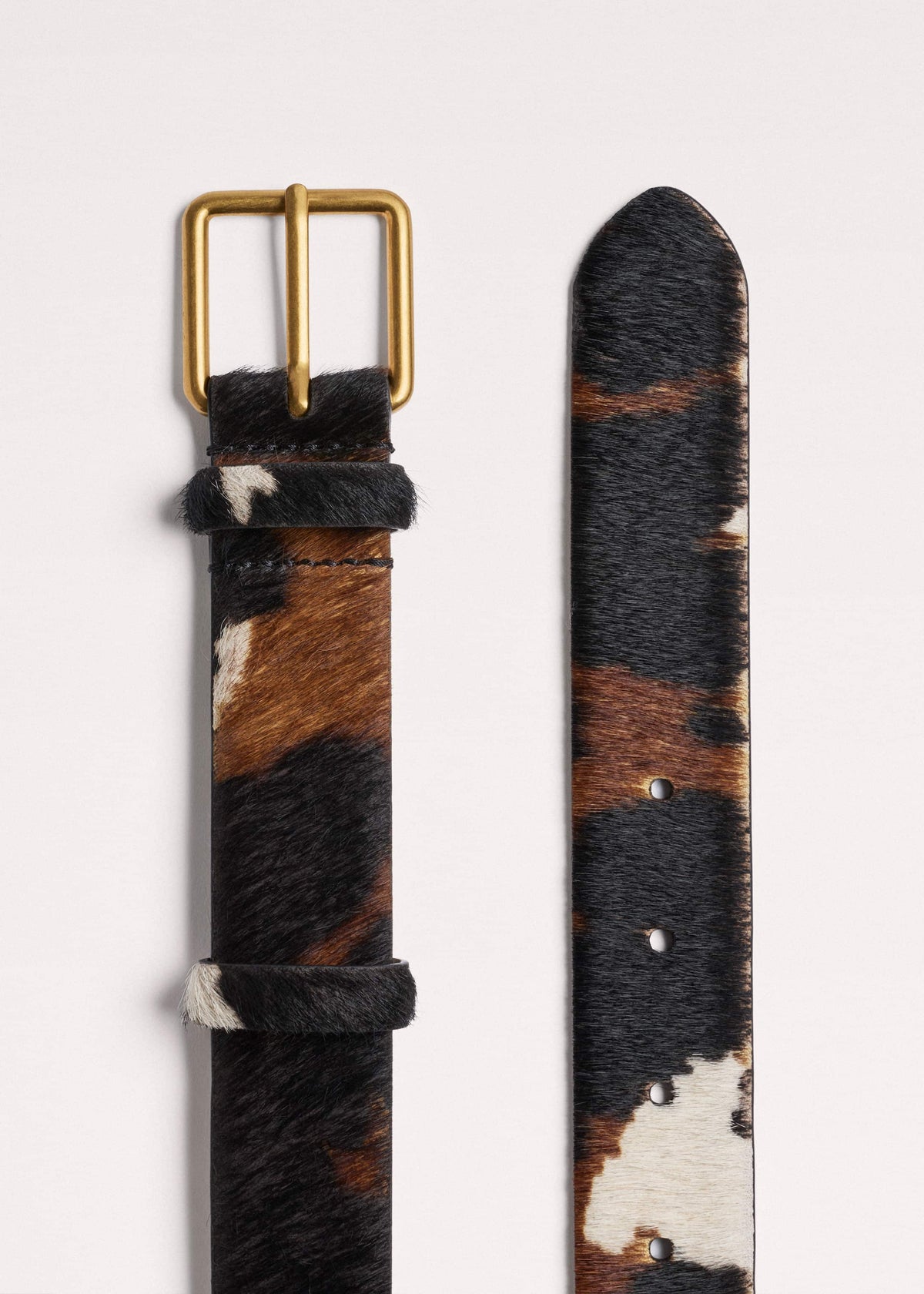 ME+EM Accessories Dark Brown Leather Cow Print Classic Belt