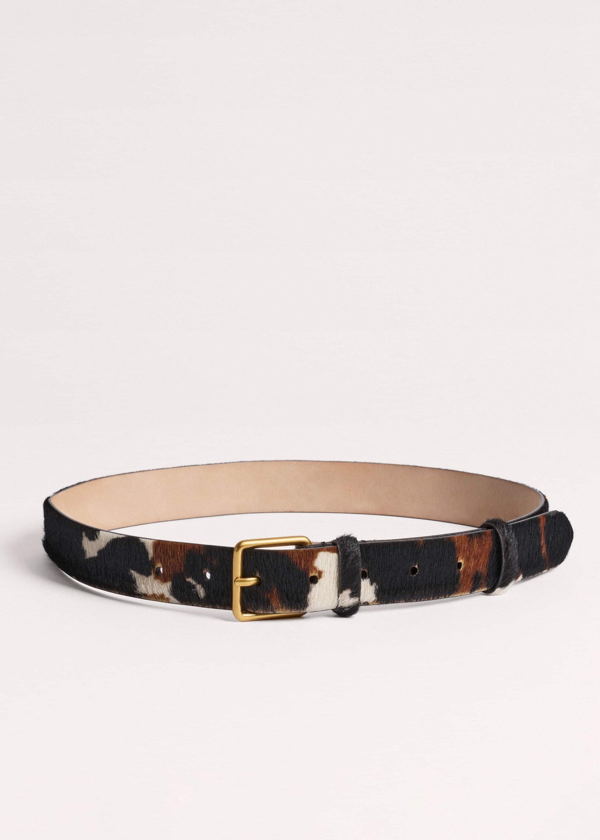 ME+EM Accessories Dark Brown Leather Cow Print Classic Belt