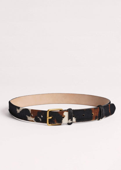 ME+EM Accessories Dark Brown Leather Cow Print Classic Belt