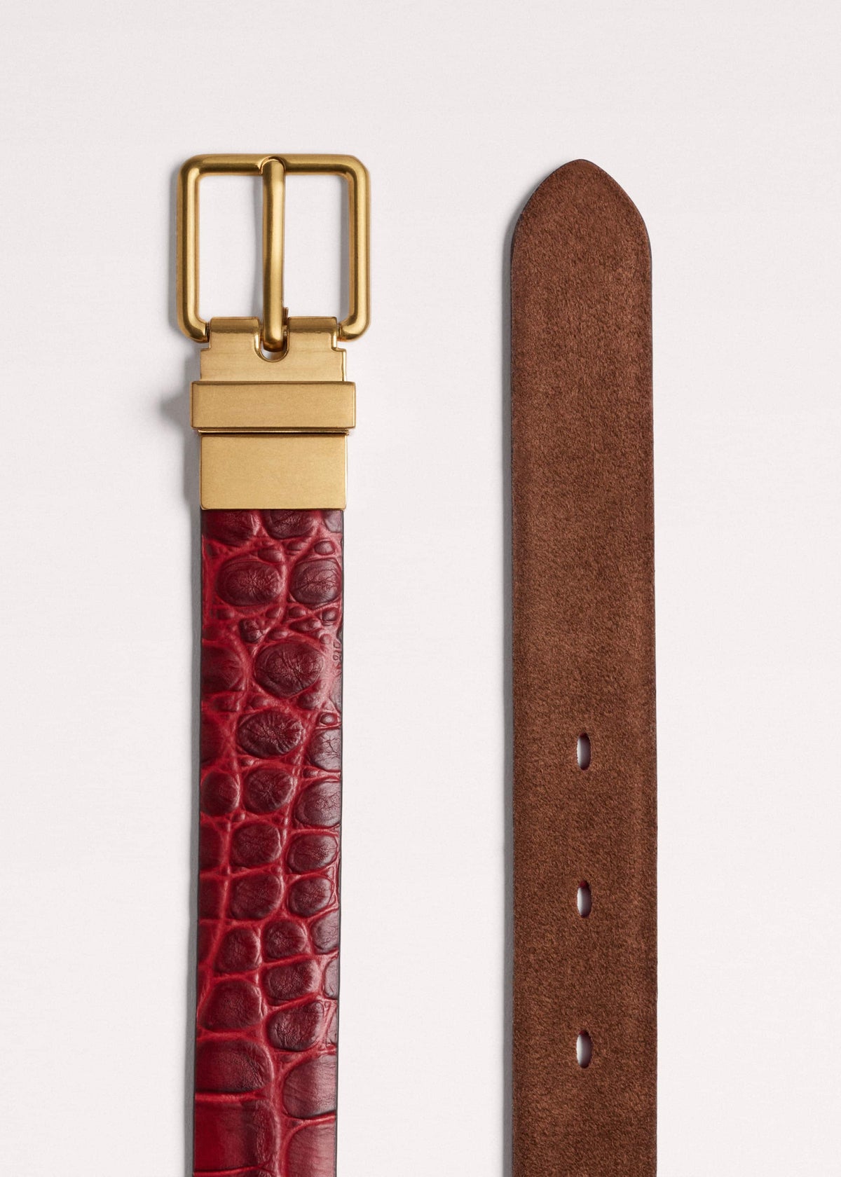 ME+EM Accessories Red Italian Croc Print Reversible Belt