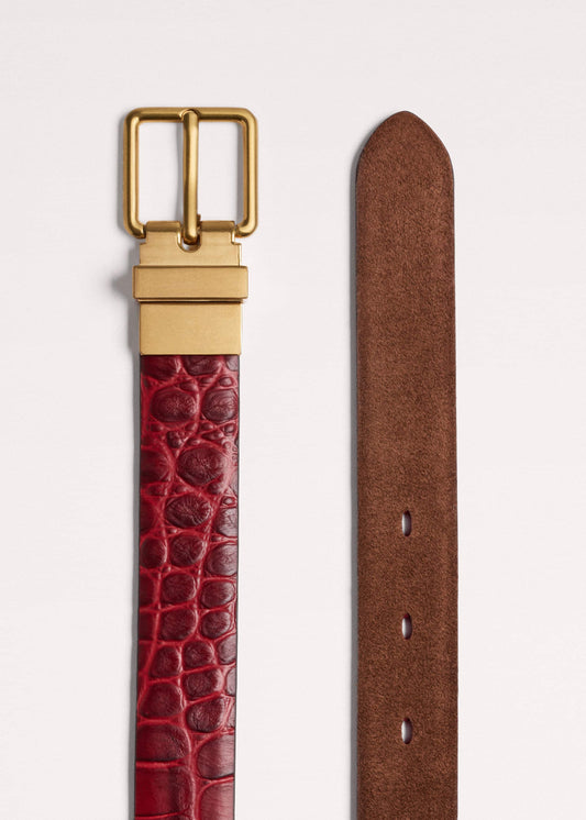 ME+EM Accessories Red Italian Croc Print Reversible Belt