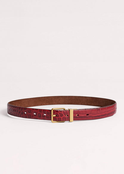 ME+EM Accessories Red Italian Croc Print Reversible Belt