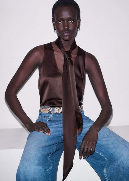 ME+EM Accessories Brown Silk Satin Evening Scarf