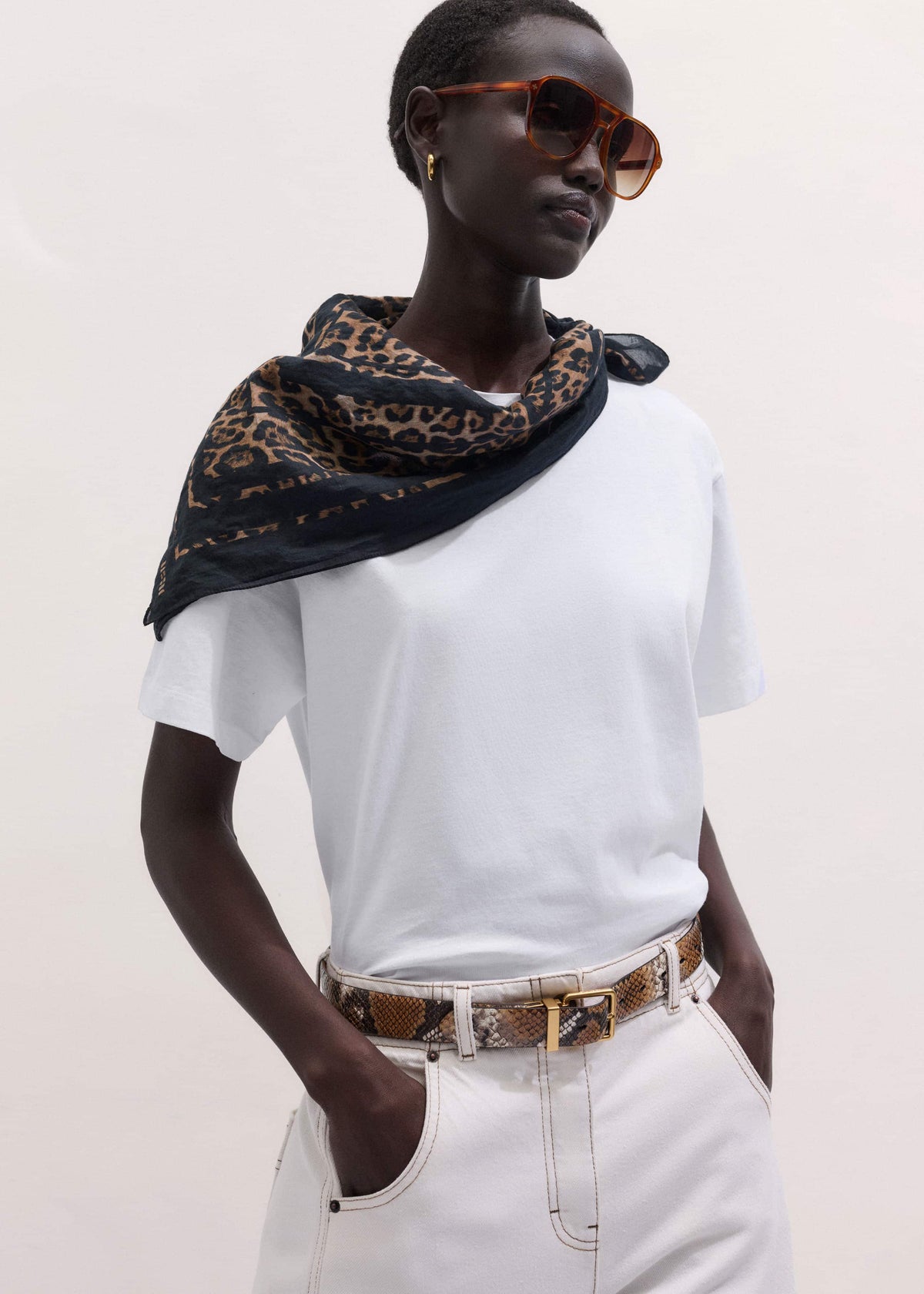 ME+EM Accessories Brown Leopard Border Scarf