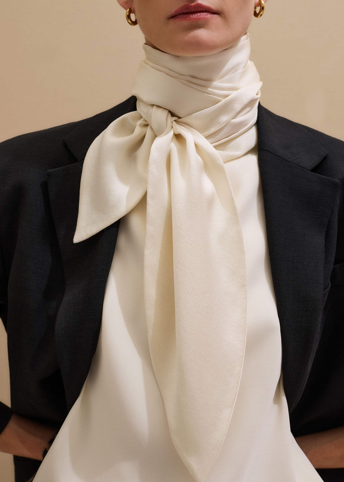 ME+EM Accessories Cream Silk Satin Evening Scarf