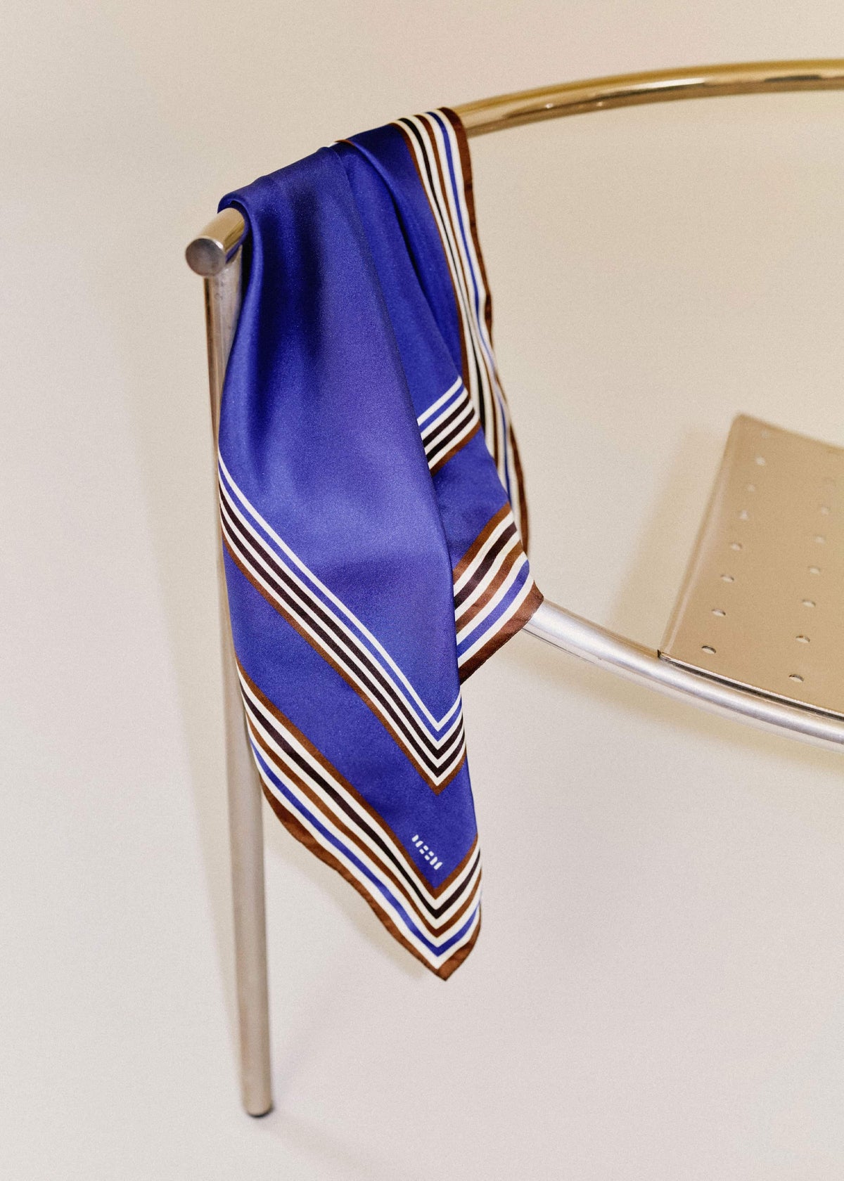 ME+EM Accessories Blue Striped Silk Multi-Border Scarf