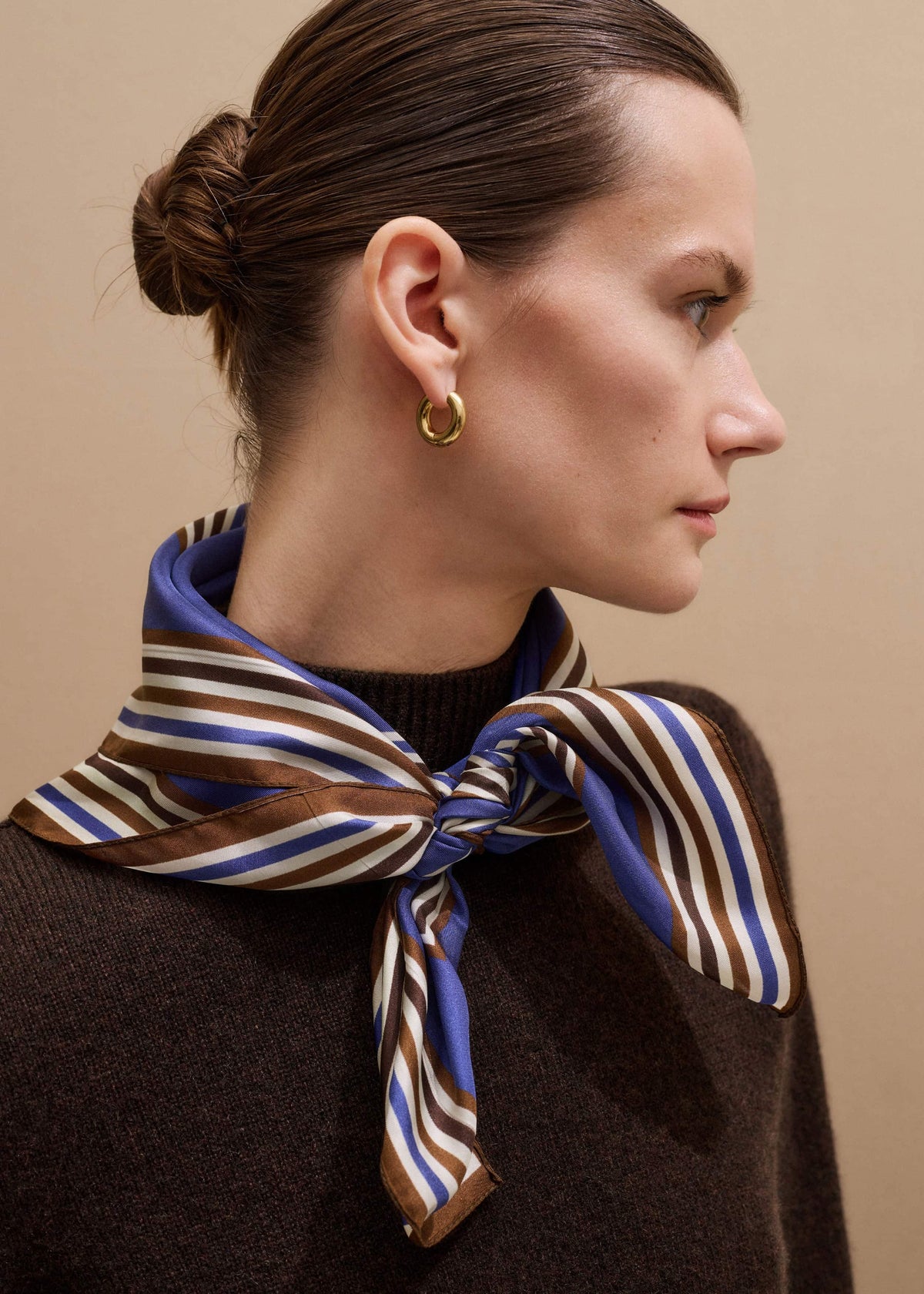 ME+EM Accessories Blue Striped Silk Multi-Border Scarf