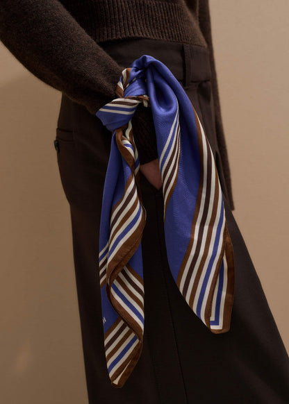 ME+EM Accessories Blue Striped Silk Multi-Border Scarf