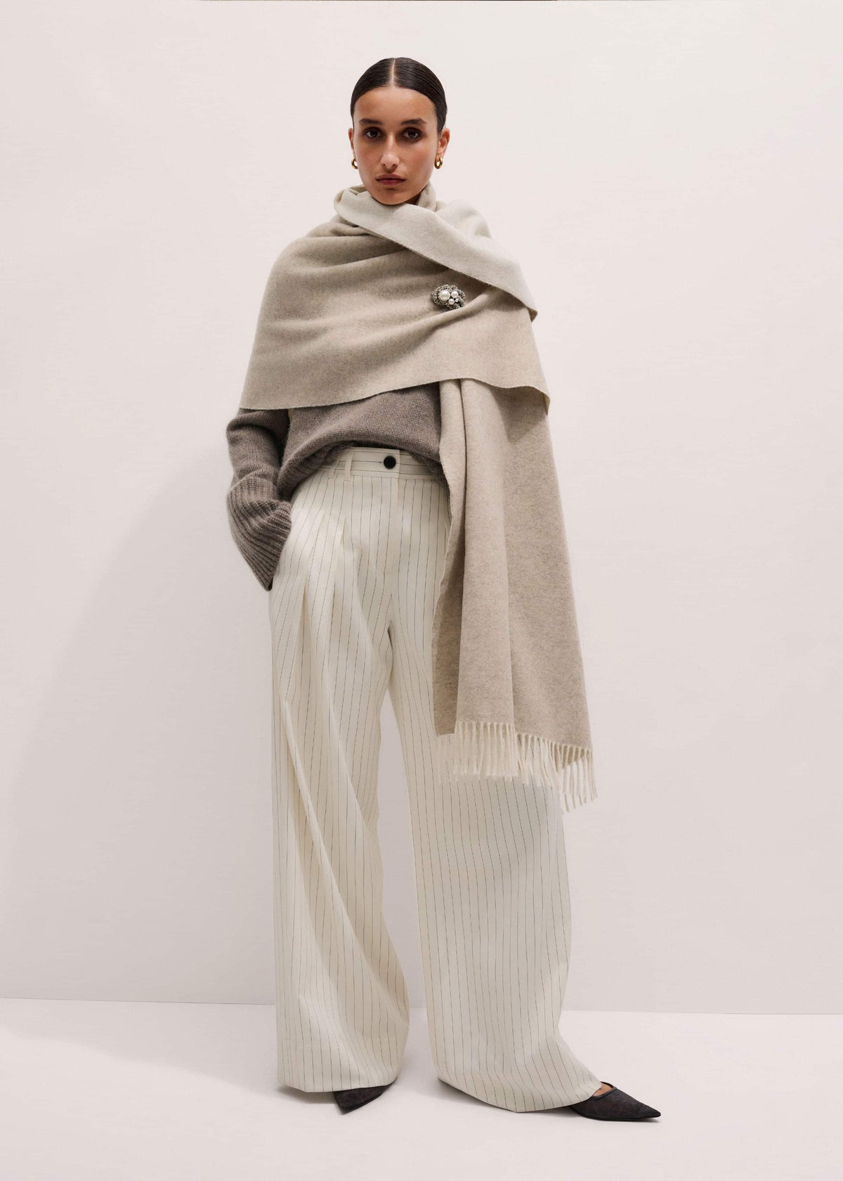 ME+EM Accessories Cream Cashmere Blend Travel Scarf