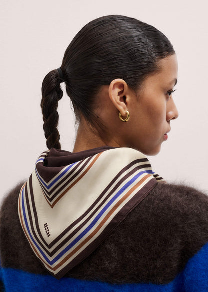 ME+EM Accessories Brown Striped Silk Multi-Border Scarf
