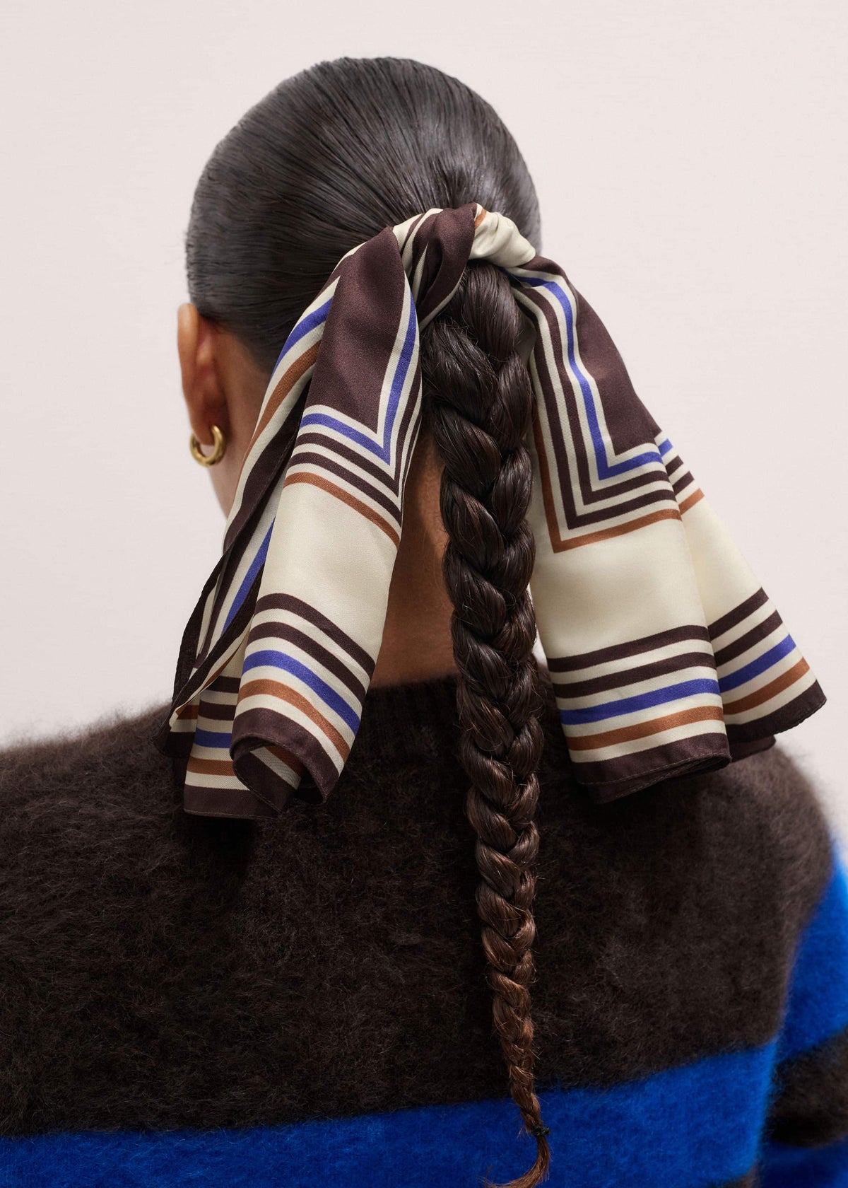 ME+EM Accessories Brown Striped Silk Multi-Border Scarf