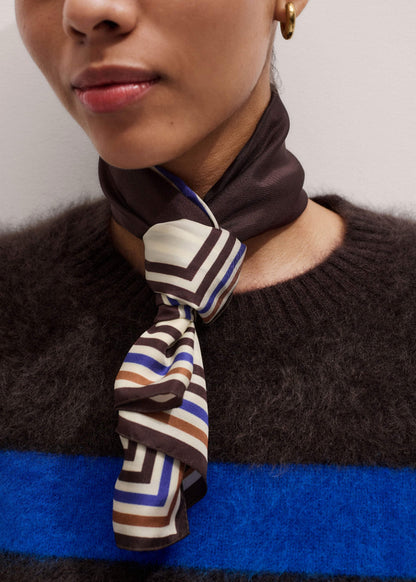 ME+EM Accessories Brown Striped Silk Multi-Border Scarf