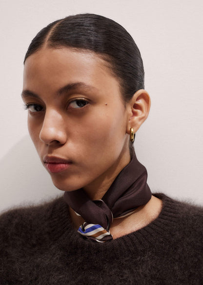 ME+EM Accessories Brown Striped Silk Multi-Border Scarf