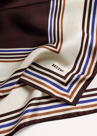 ME+EM Accessories Brown Striped Silk Multi-Border Scarf