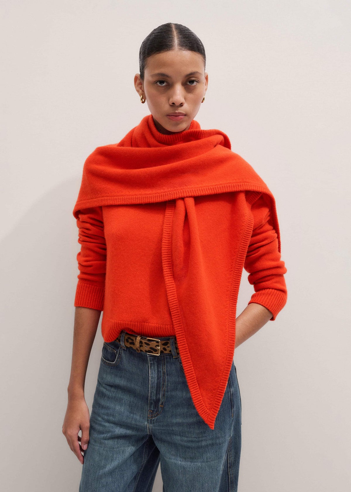 ME+EM Accessories Orange Cashmere Triangle Knit Scarf