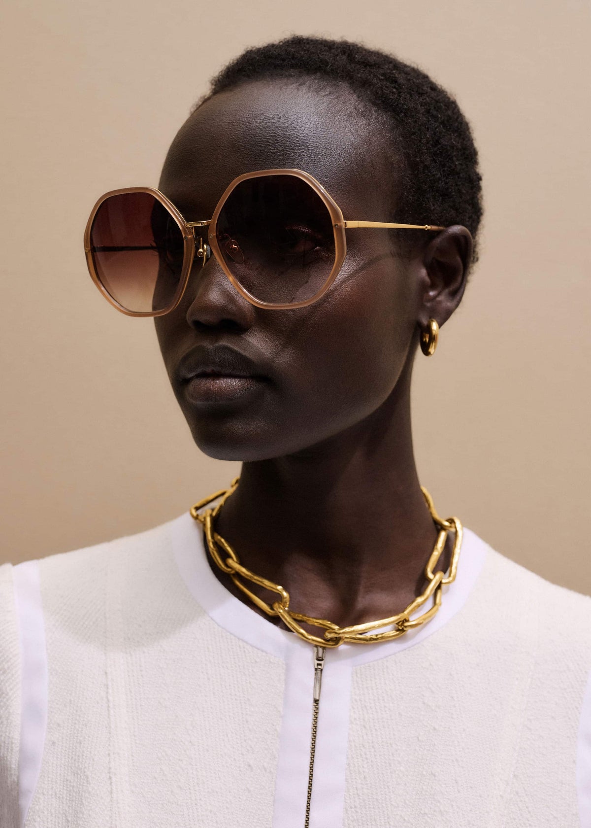 ME+EM Accessories Smokey Nude Heptagonal Frame Sunglasses