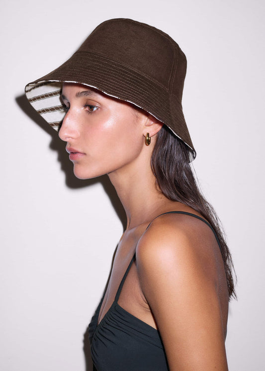 ME+EM Accessories Brown Striped Reversible Bucket Hat